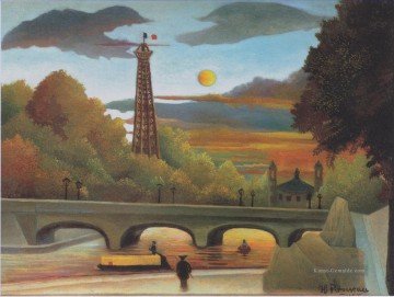 Paris Werke - Seine und Eiffelturm im Sonnenuntergang 1910 Henri Rousseau Paris